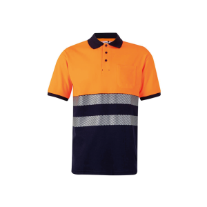 Polo poliéster reciclado bicolor com faixas refletoras